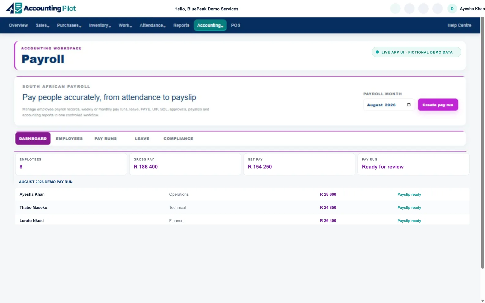 Accounting Pilot Payroll desktop screen