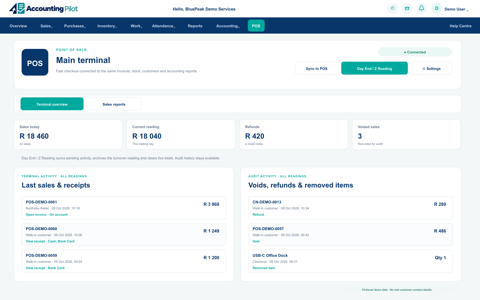 Accounting Pilot Point of Sale desktop screen