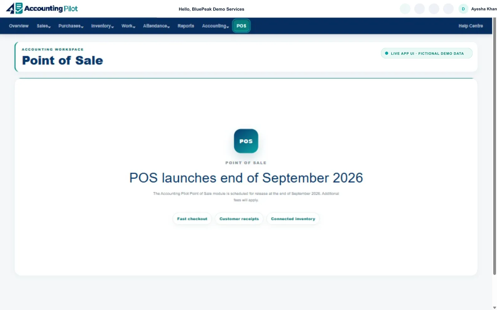 Accounting Pilot Point of Sale desktop screen