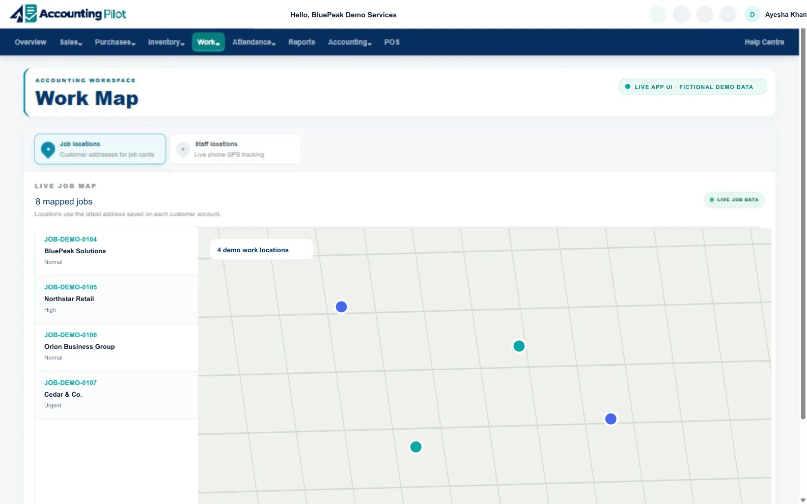 Accounting Pilot Work Map desktop screen